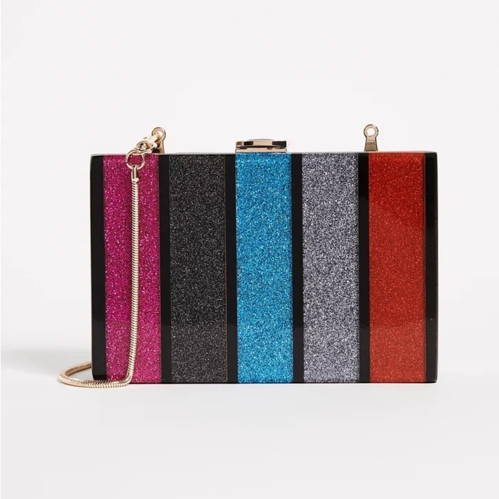 Milly Glitter Stripe box clutch, NWT